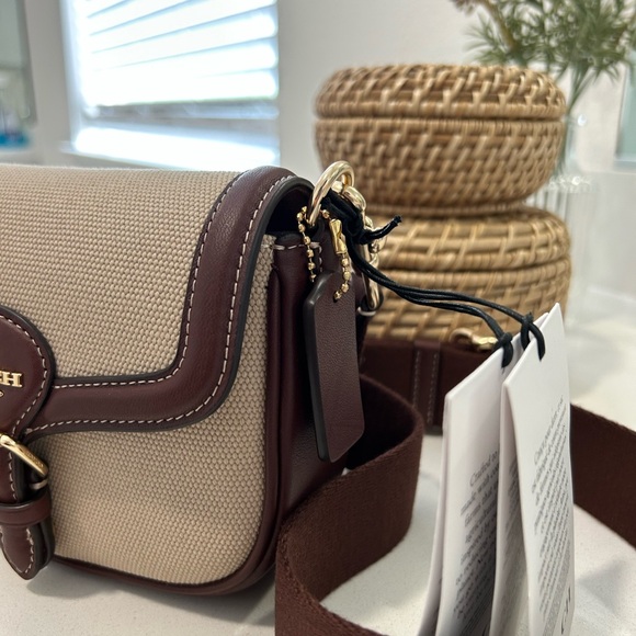 Coach Canvas Leather Small Saddle Crossbody Bag NWT - Picture 2 of 4